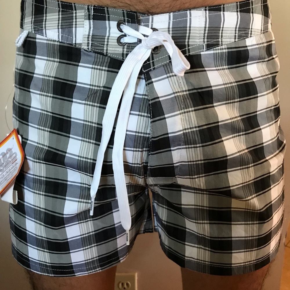 NEW SUNDEK Black/grey/white plaid swim shorts